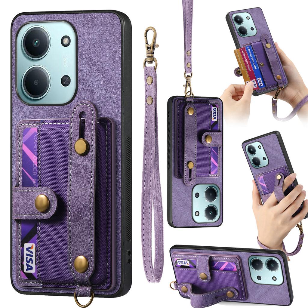 Retro PU Leather Case for Xiaomi Poco C85 4G (171mm)/Redmi 15C 4G (Global) (171mm) Phone Cover with Card Holder/Wristband Kickstand