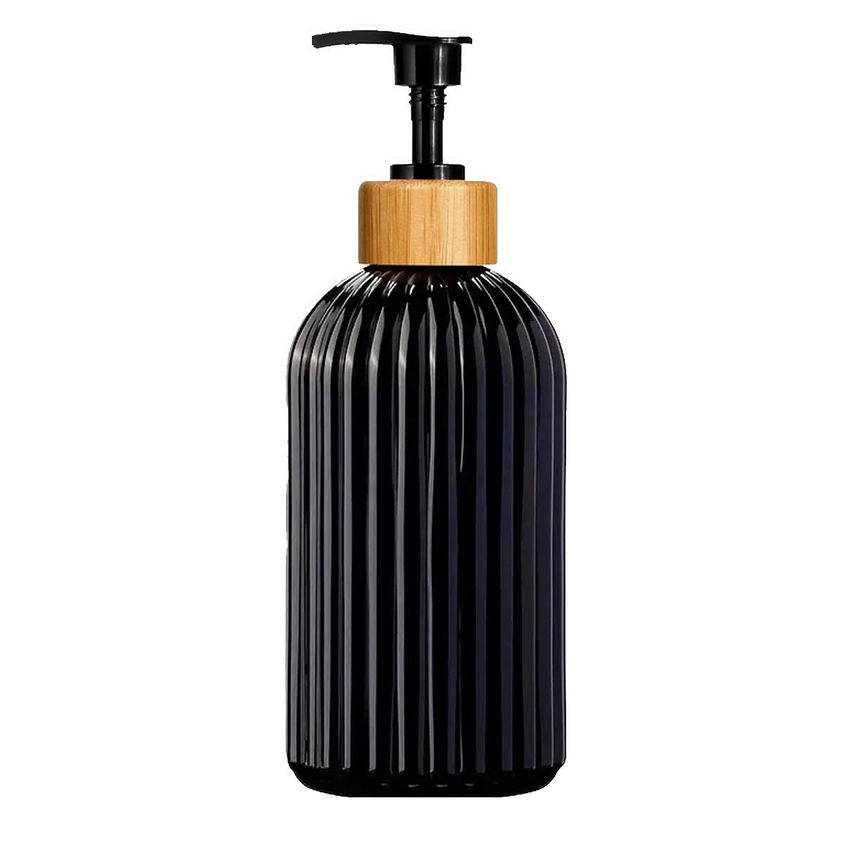 

500ml Thickened Striped Glass Bottle with Pump Dispenser for Liquid Soap Shampoo Lotion Storage Refillable Container for Bathroom Kitchen One Size чёрный