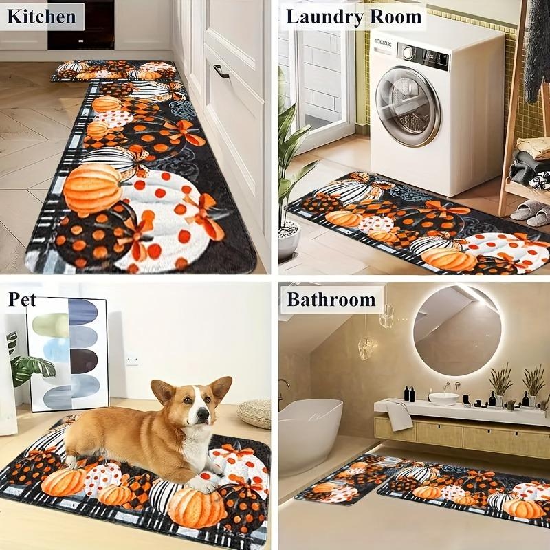 1PC Decorative Pumpkins Kitchen Rug Non-Slip Door Mat Pop Design Bathroom Rug Bath Mat Carpet for Home Sink Laundry Decor