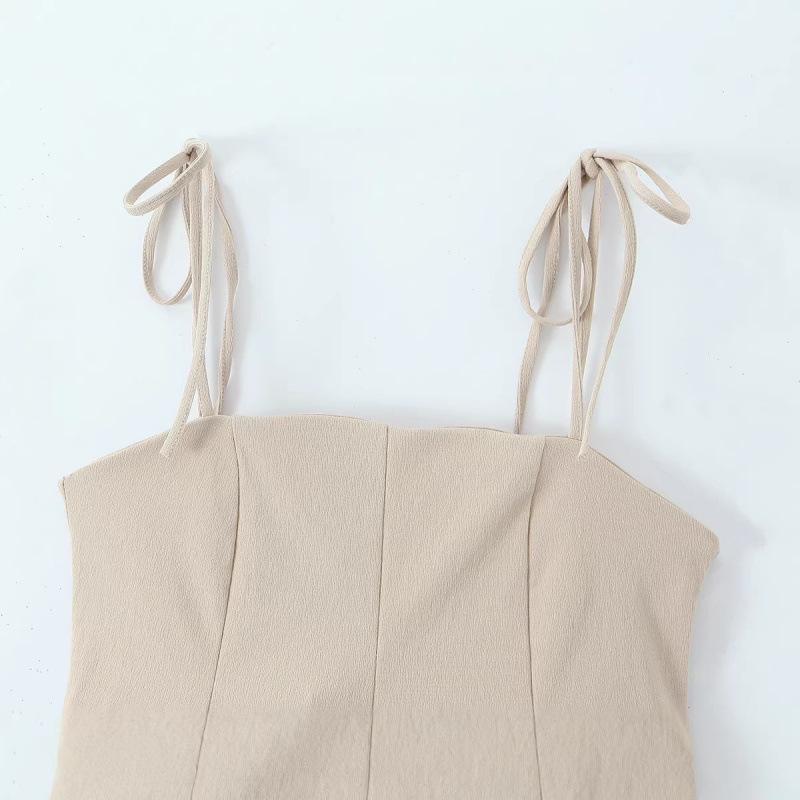 Spring 2026 European & American Style Spaghetti Strap Top with Simple Short Skirt Hem