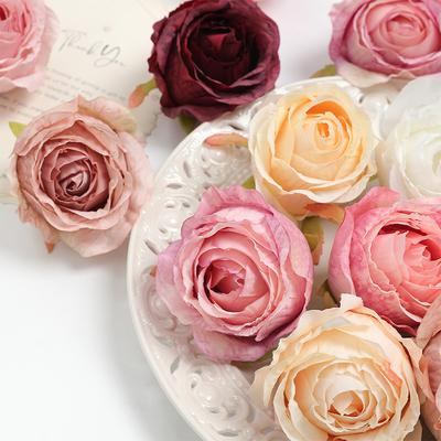 2/5Pcs 7cm Rose Heads Silk Artificial Flowers Wedding Home Wedding Decor DIY Wreath Scrapbook Gift Box Flower Handmade Crafts