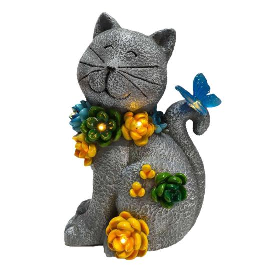 Cat Statue Solar Light Waterproof Garden Kitten Sculpture Lighted Kitten Statue Outdoor Landscape Lighting for Patio Yard Decoration