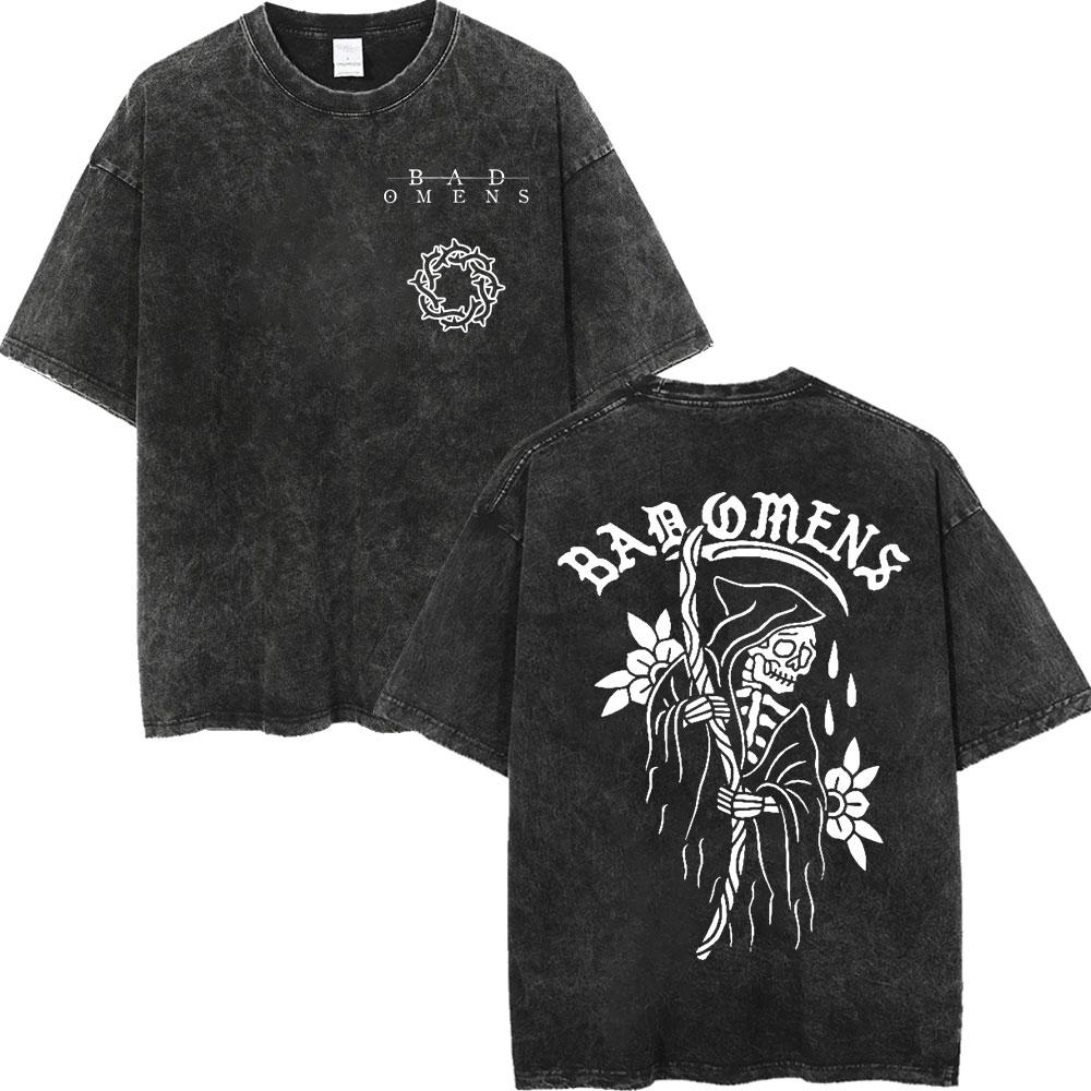 Vintage Washed Bad Omens Tour Merch T Shirt High Quality Fashion Oversized Tshirt Men Women Casual Short Sleeve Tshirts