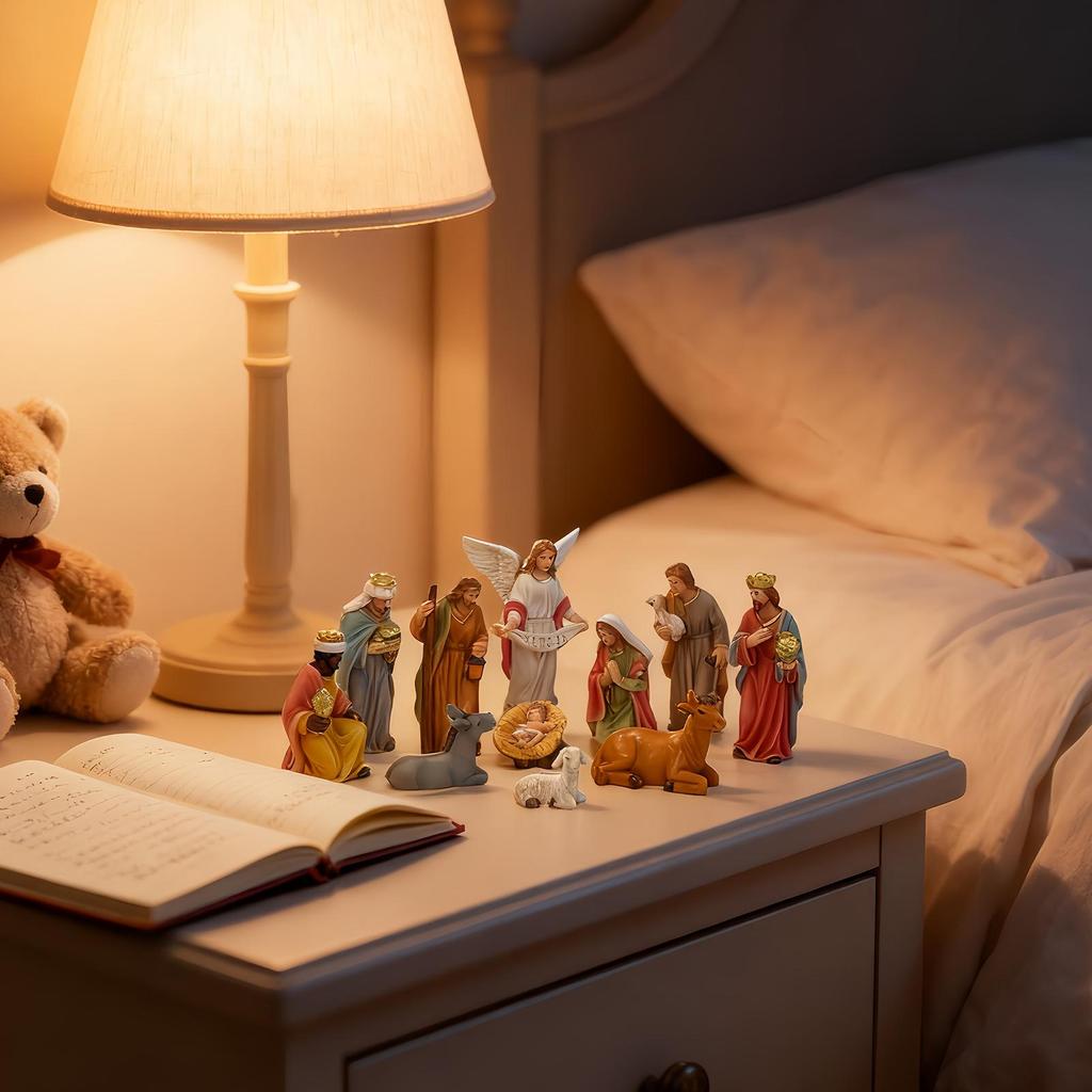 Nativity Set Indoor Resin Jesus Figurines Religious Christmas Decorations Small Figurines Nativity Scene Table Decor For Indoor