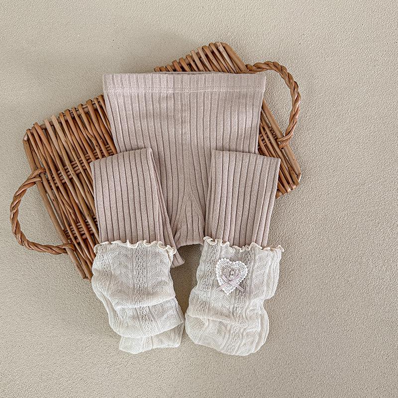 

Girls Korean Style Heart Pile-Up Nine-Point Leggings - Spring & Autumn Fashion M height 105-120cm