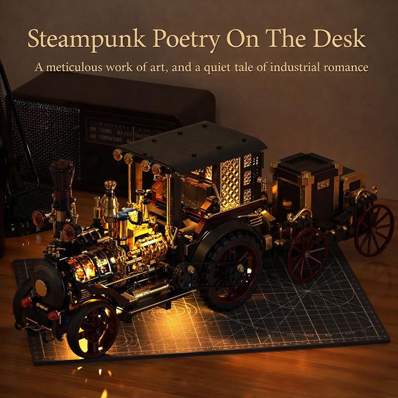 Creative 1331Pieces Vintage Mechanical Steam Car Building Blocks Retro Steam Punk Vehicle Desktop Decoration Bricks Toys