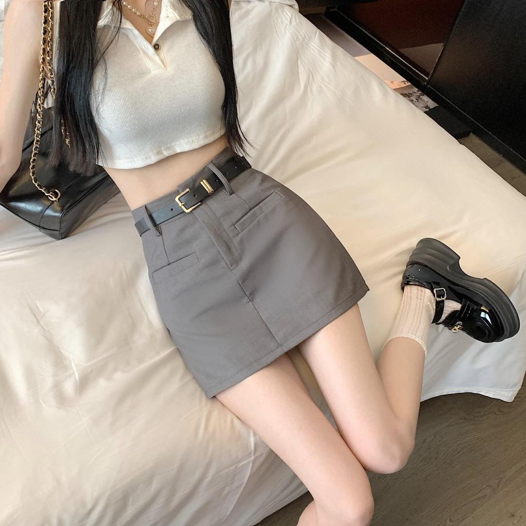 Gray Spicy Women's High Waist A-line Anti-exposure Slimming Short Skirt
