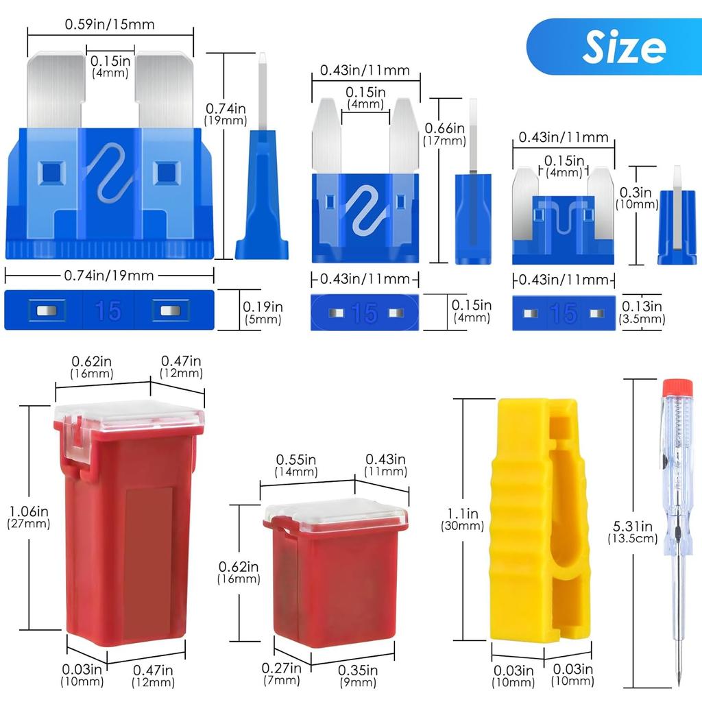 304Pcs Car Fuses Assortment Kit Include Standard & Small & Mini Size, Automotive Low And Tall/STD Profile Box Shaped Assorted Fuse With Fuses Puller