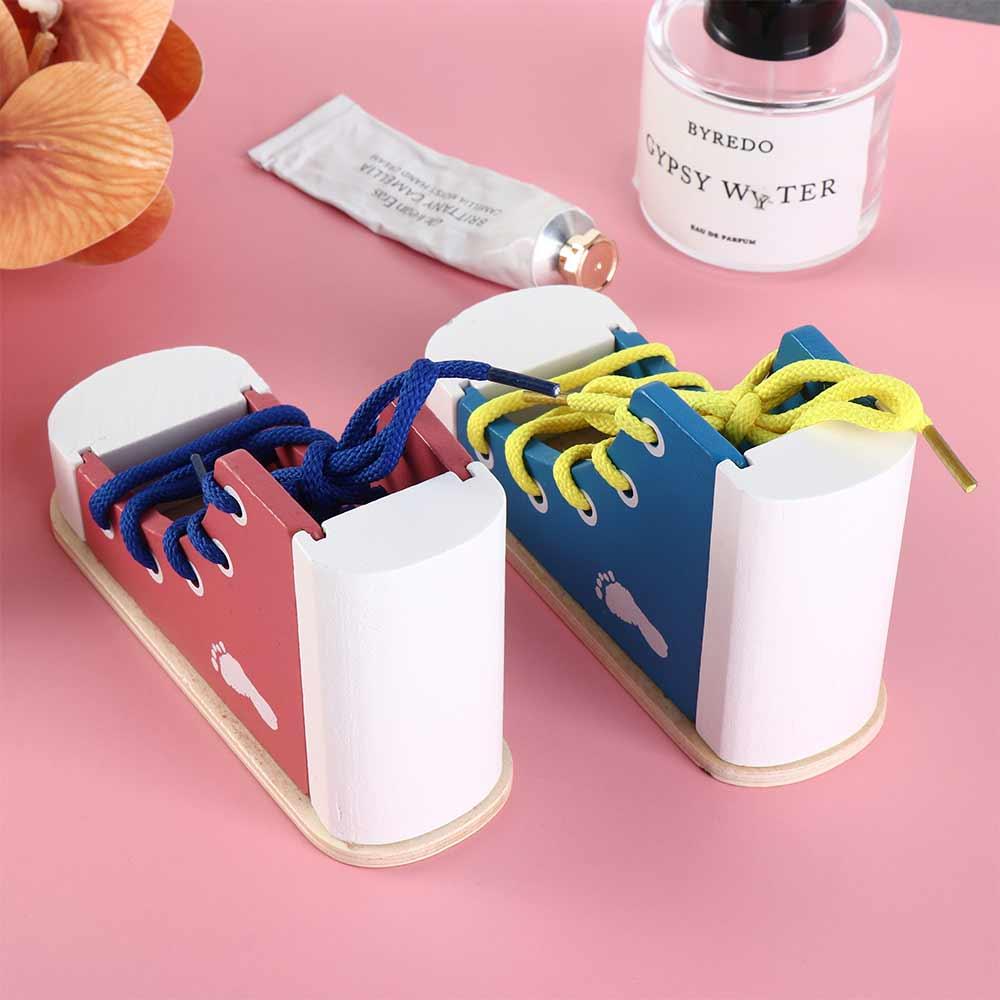 Lacing Sneaker Wooden Shoelace Toys Tie Shoes Wearing Shoes with Shoelaces Toy Educational Toys