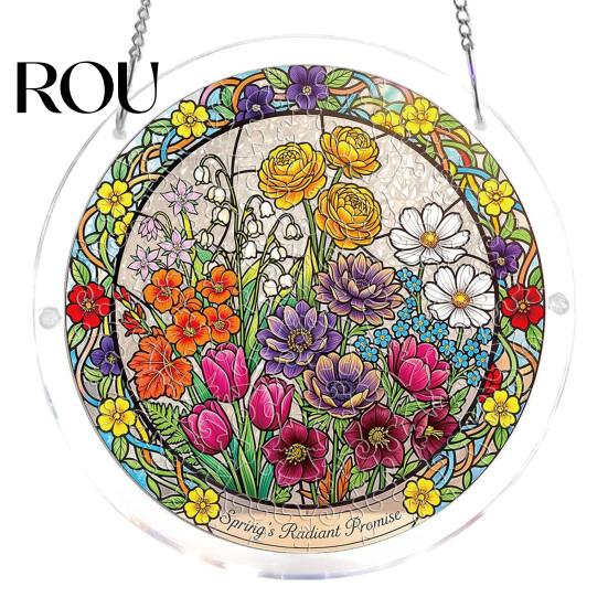 Unique Acrylic Puzzle Gift Sun Catcher with Colorful Light Projection, DIY Window Hanging Decor Stained Glass for Garden Patio Living Room, UV Printed