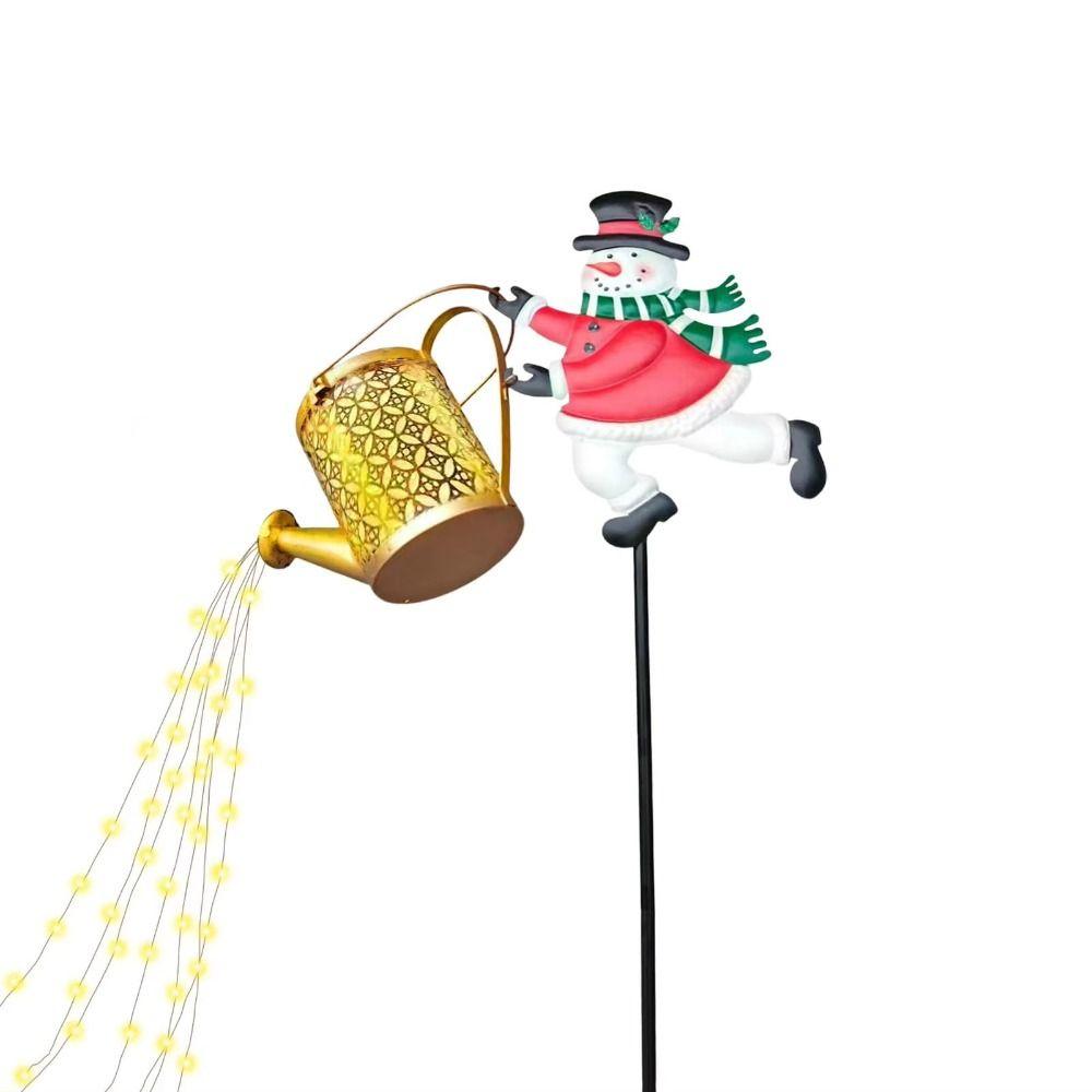 Watering Can Solar Snowman Lights Weather Resistant Solar Powered Christmas Patio Decorations LED Light Outdoor Metal Crafts