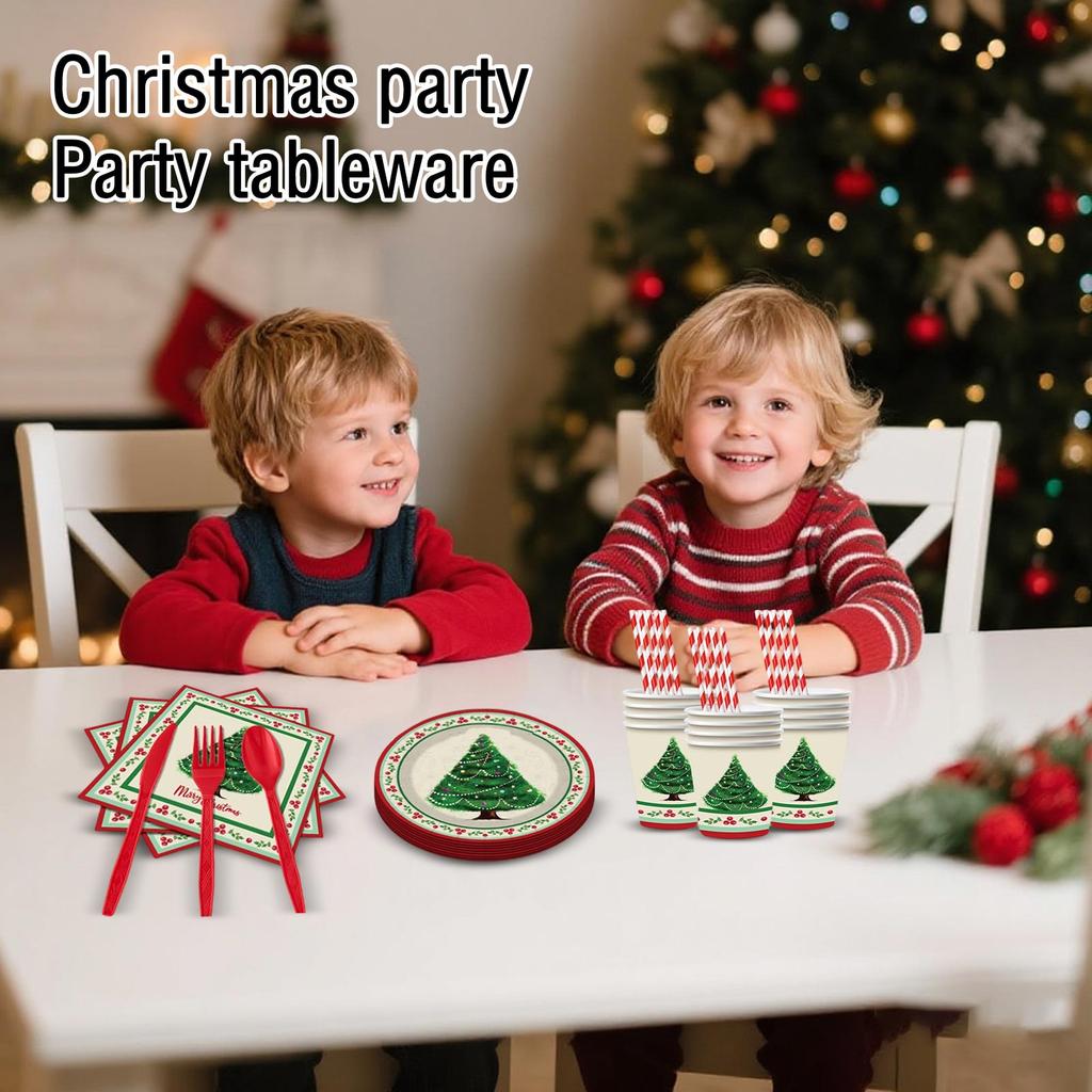 Weihnachtsfeier Geschirr, Familienzusammenkunft Einwegteller, Servietten, Becher, Dekorationen
