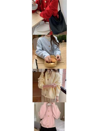 Damen Strick-Cardigan im koreanischen Stil mit Rundhalsausschnitt - Einreihig, Unifarbe, Lockere Passform, Pullovermantel für Herbst/Winter.