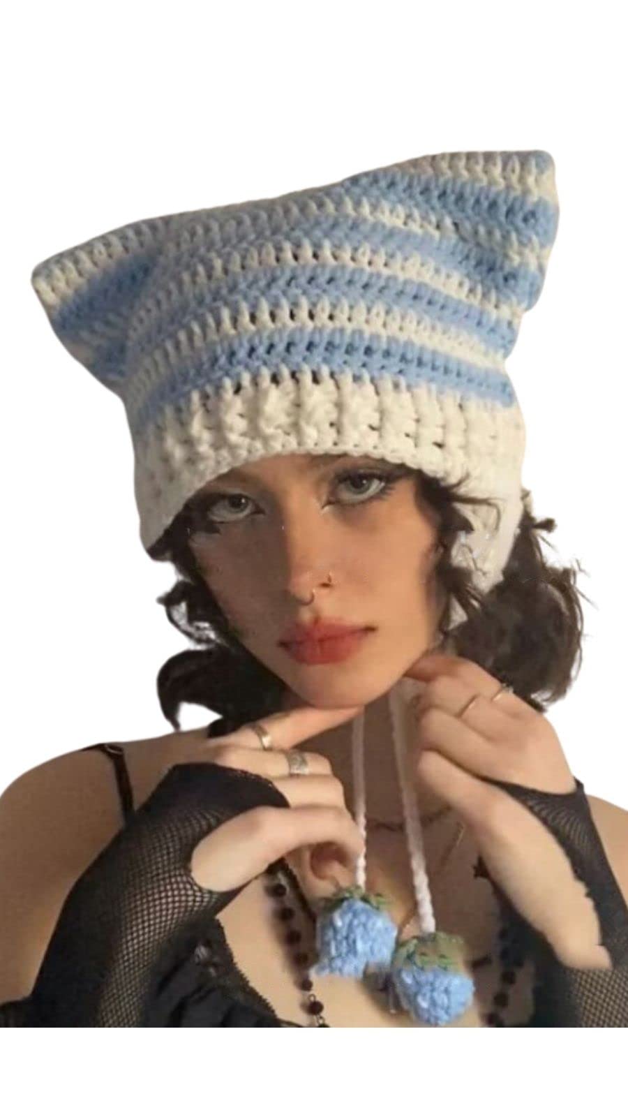 

Bg3 Cat Ear Knit Hat Cat Ear Hat Subculture Y2K Landmine Fashion [Bg3] (Light Blue) светло-синий