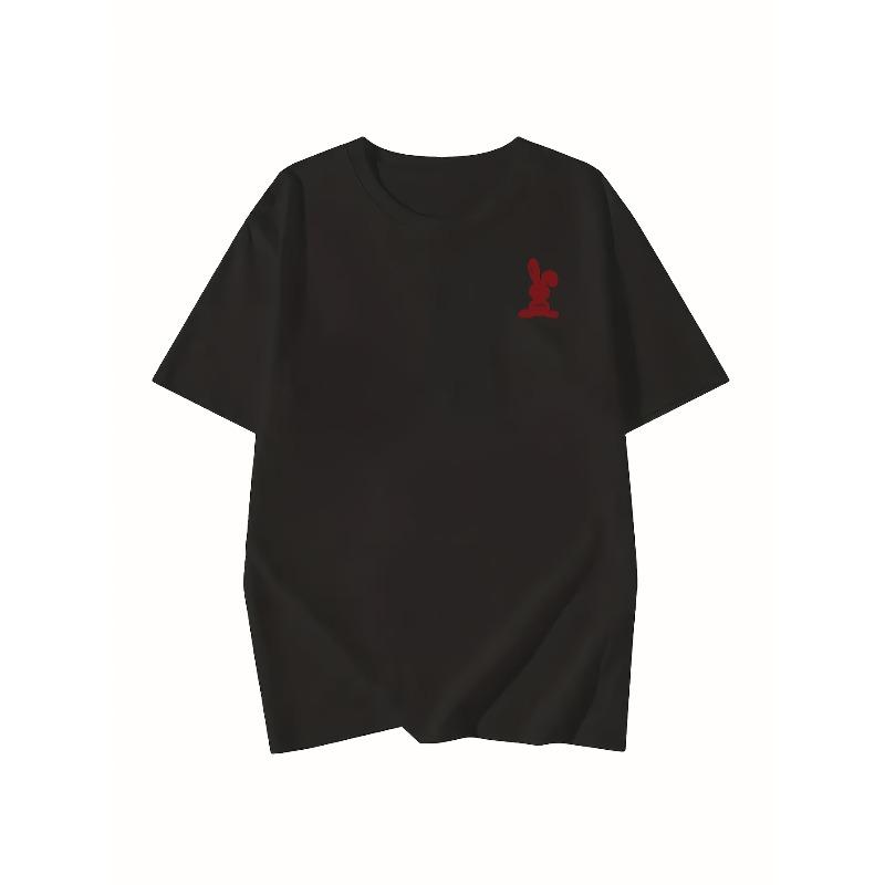 European sizes Red Rabbit Print Round Neck T-Shirt, Casual Short Sleeve Top for Spring And Summer, Women'S Clothing