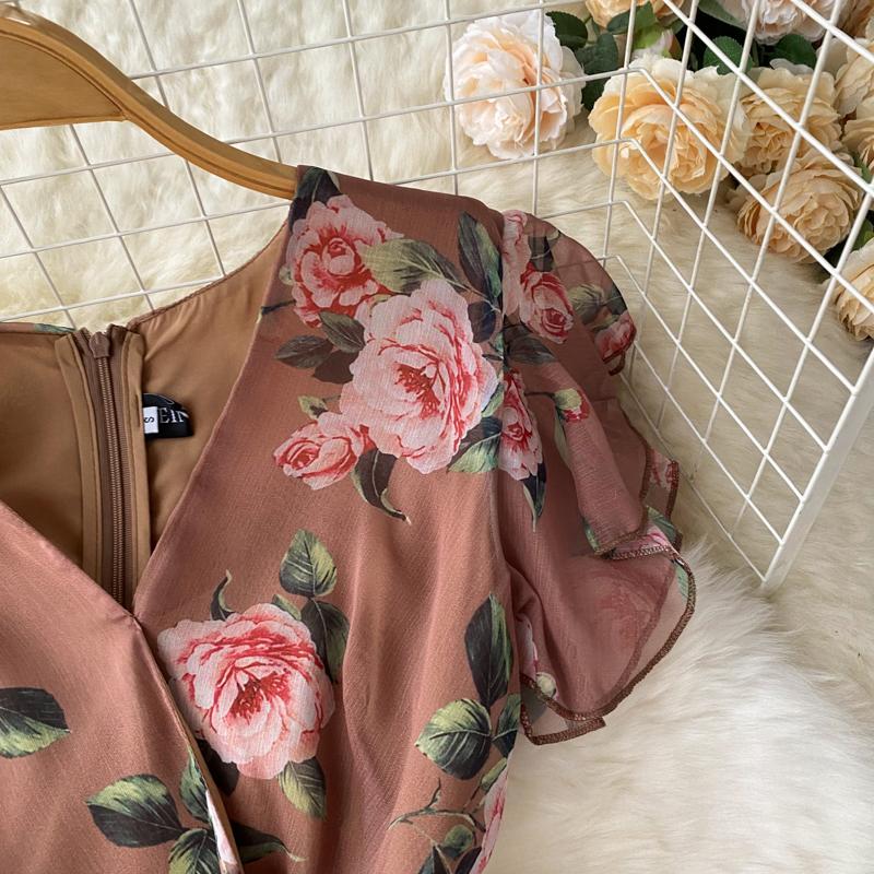 Chic Drawstring Bodycon Short Sleeve Vneck Dress Wrap Dresse Fashion Vestidos Women Vintage Spring and Autumn Trumpet Dress