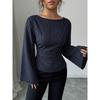 Women S Autumn Striped Flared Sleeve Round Neck Casual Shirt
