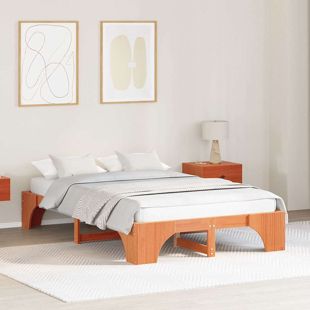 Bed Frame Wax Brown 120 x 190 cm Solid Pine Wood