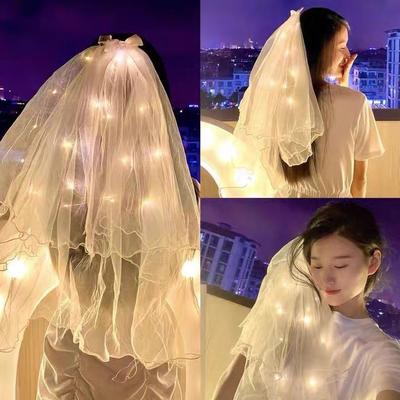 Luminous Double-Layer Wedding Veil for Bridal Photo Prop or Proposal Headwear 2025