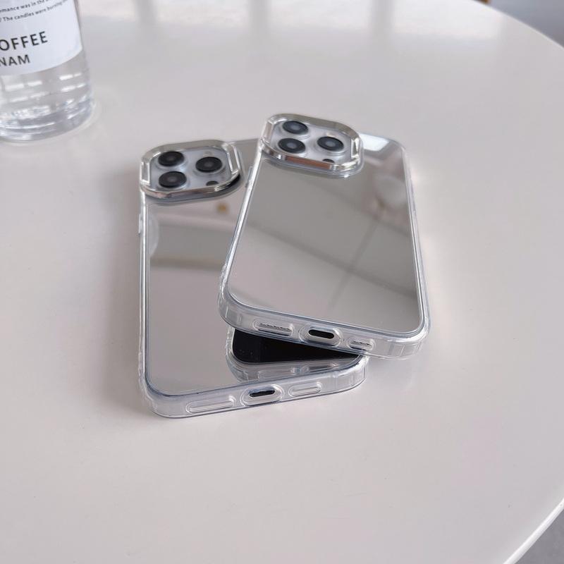 Luxusní lesklý kryt s make-upem a zrcátkem pro iPhone 15 Plus 14 Pro Max 13 Pro 12 11 Ochrana objektivu, nárazuvzdorný, tenký, průhledný, měkký TPU kryt