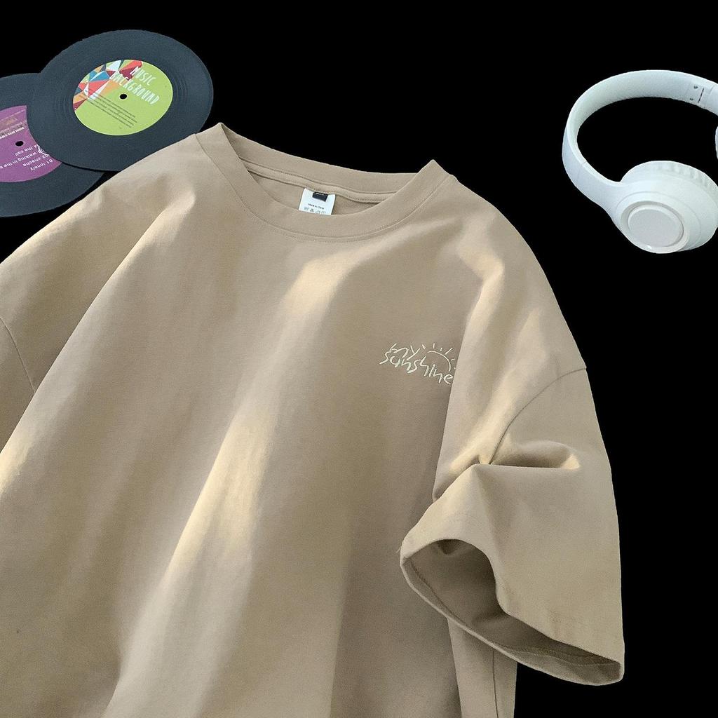 Kurzarm-T-Shirt für Herren im Sommer Japanische Teenager Einfach Trendig Entspannte Passform Rundhalsausschnitt Halbsärmelig