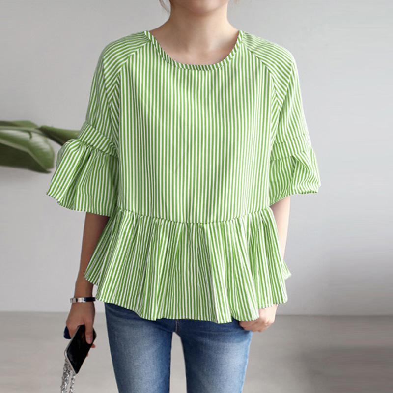 ZANZEA Dámská ležérní halenka s kulatým výstřihem a 3/4 rukávem s volným pruhem