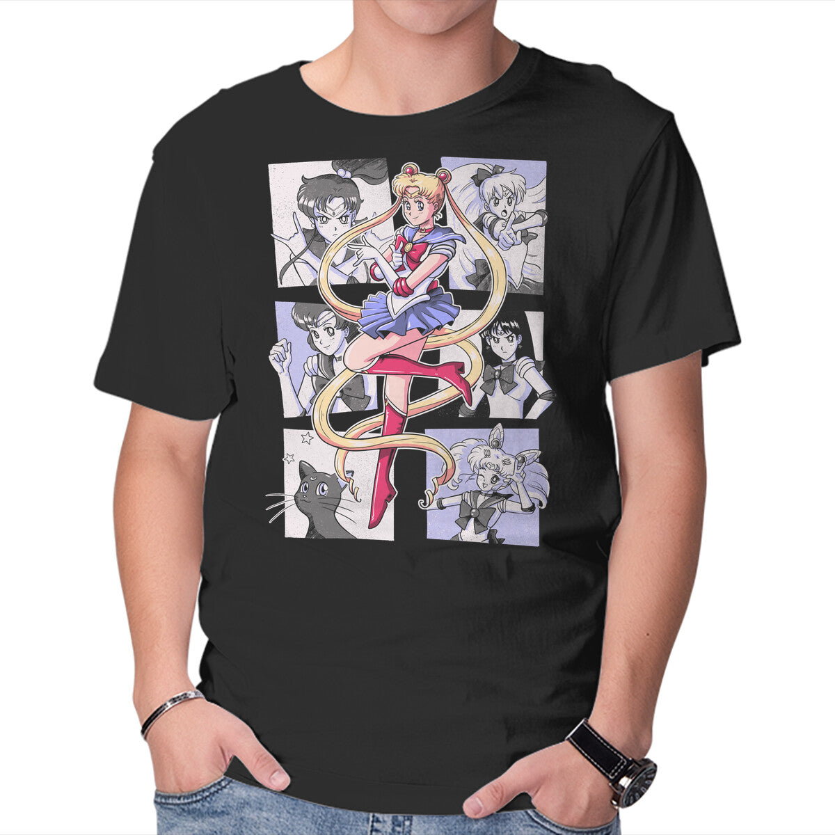 Unisex Crew Neck T-Shirt Sailor Comics Graphic Short Sleeve Casual Tee S