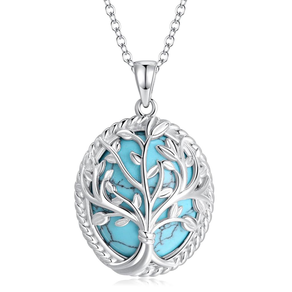 FANCIME Turquoise Tree of Life Large Hawaiian S925 Perfect Gift for Gift Wrapping Included Women's Necklace, Jewelry, Silver, Mother's Day, Christmas,