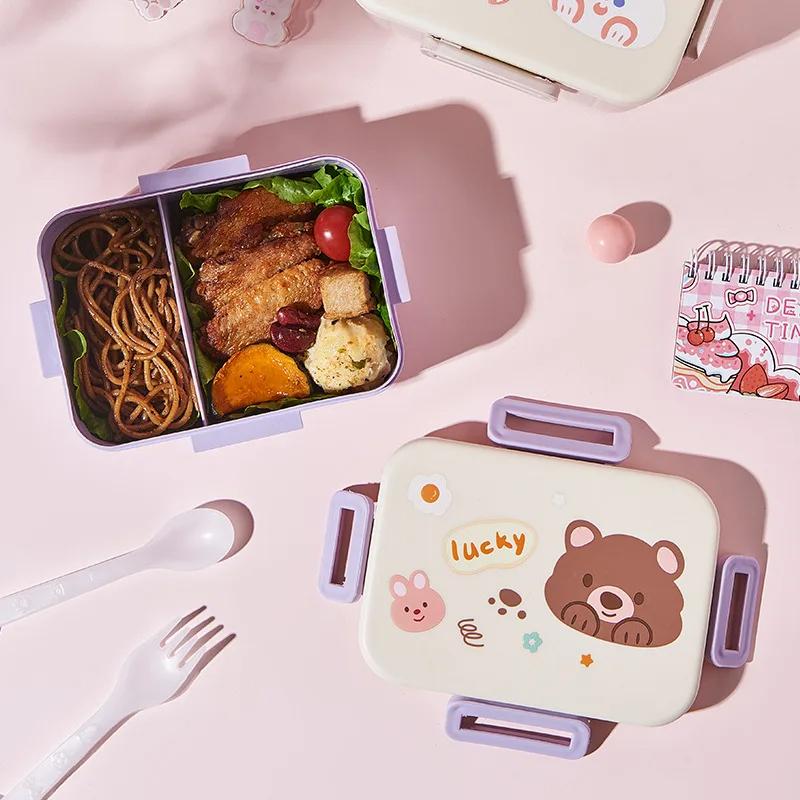 Roztomilý Bento box na oběd do školy Ohřívač Přenosná plastová nádoba na oběd Pro děti Dívky Chléb Sendvič Ohřívač jídla Přihrádky