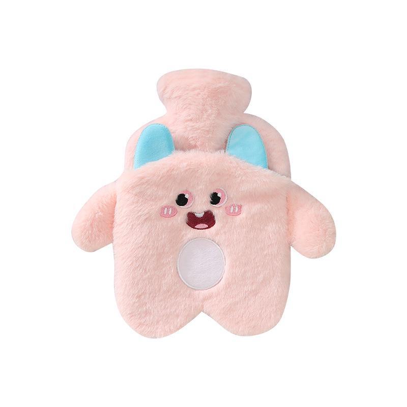 Cartoon Plush Hot Water Bag Hand Warmer - Double Plug, Detachable, Washable