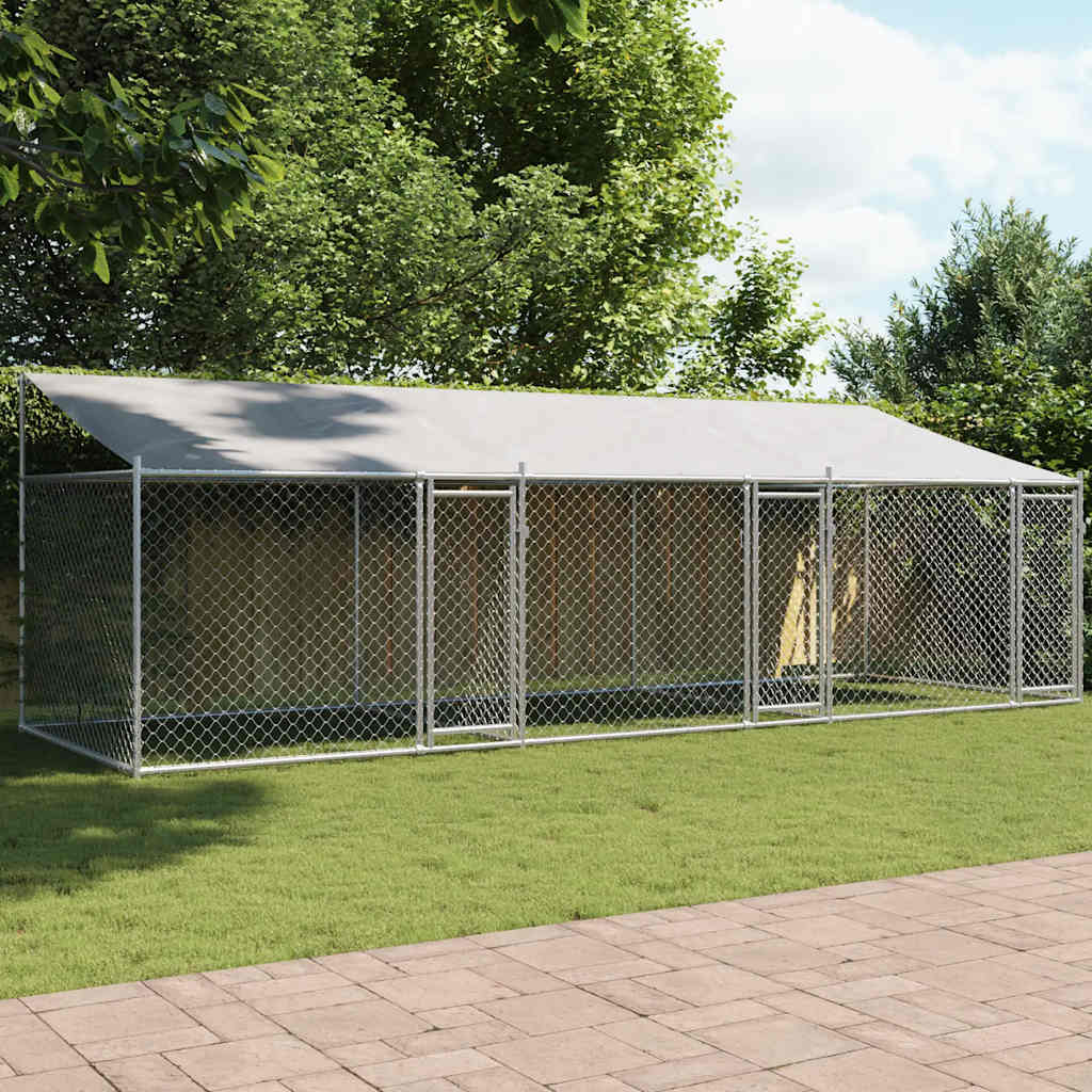 Vidaxl Gabbia per Cani, con Tetto e Porta, Grigia, 6x2x2 m, Acciaio