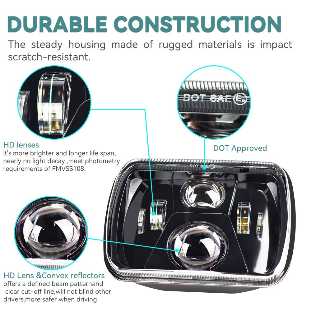 For Cherokee XJ Wrangler YJ Accessories H6054 H5054 H6054LL 6052 6053 Car 110W 5x7 Inch Led Headlights 7x6
