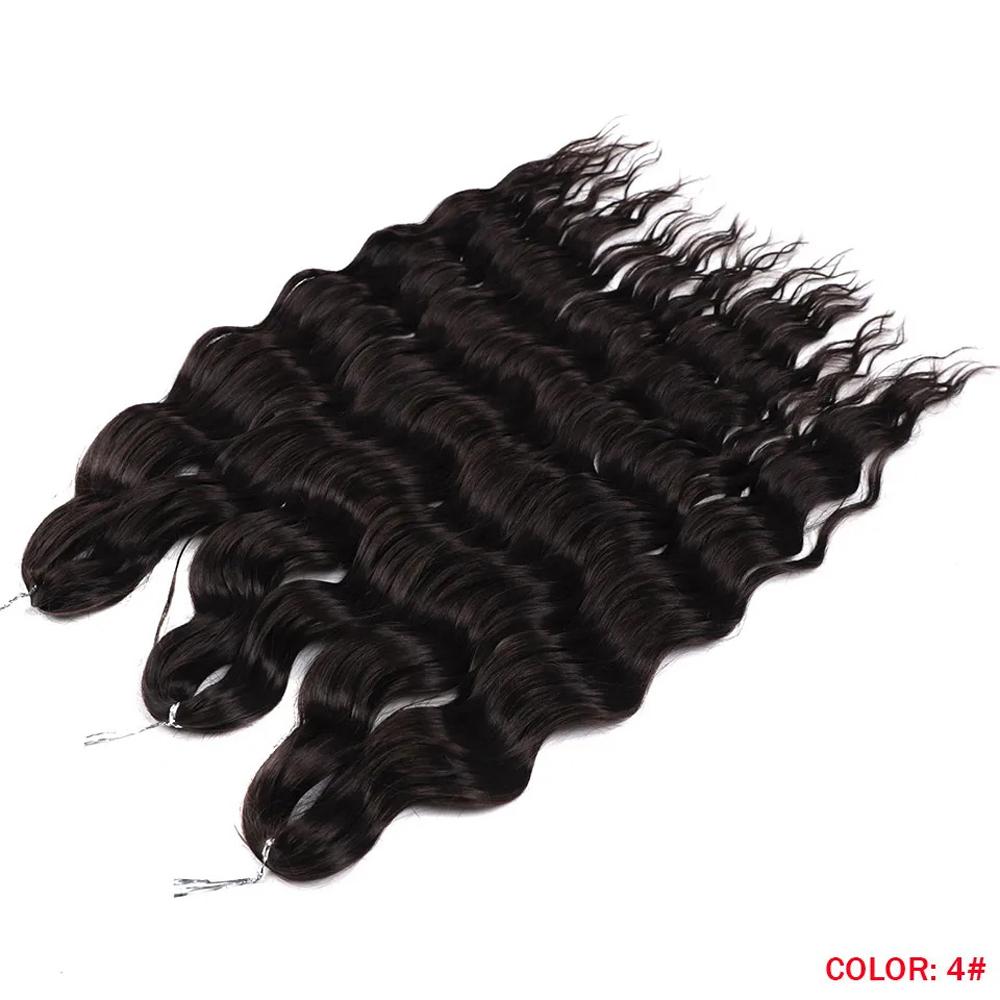 Anna Hair Synthetische, lockere Deep Wave Flechthaar-Extensions, 60 cm (24 Zoll), Wasserwellen-Zopfhaar, dunkelbraunes Twist-Crochet-Lockenhaar