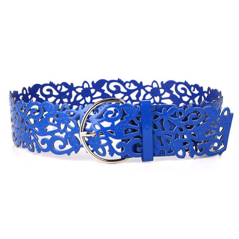 Women Hollow Out Belts Wide Buckle Cinch Waist Belt Dress Faux Leather Waistband