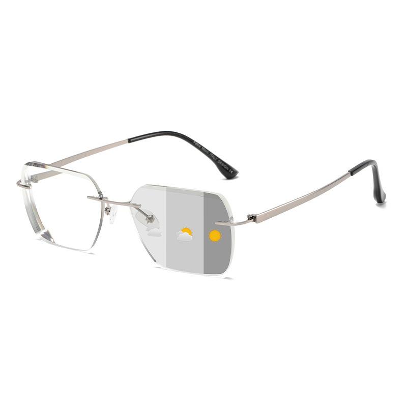 Fashion Photosensitive Color-Changing Frameless Trimmed Reading Glasses Anti-Blue Light Middle-Aged And Elderly High Definition Reading Reading
