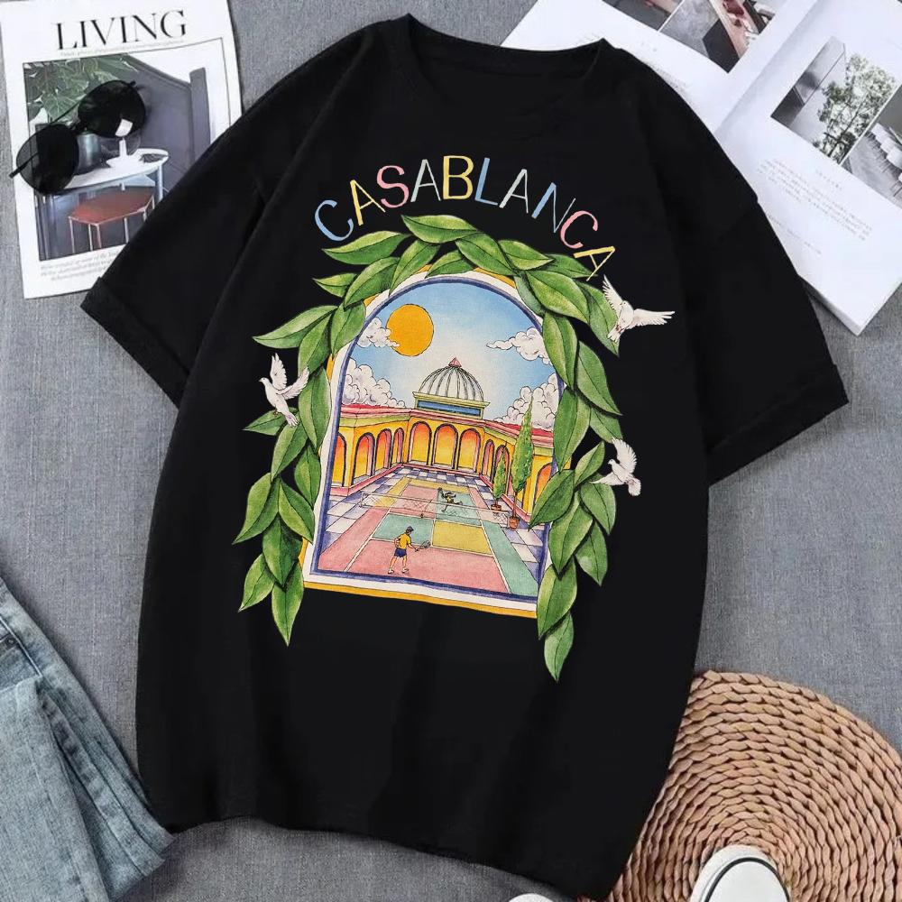 American Retro Style Shortsleeved TShirt Vintage Architecture Castle Scene Graphic Top Casual Streetwear for Unisex WOMEN