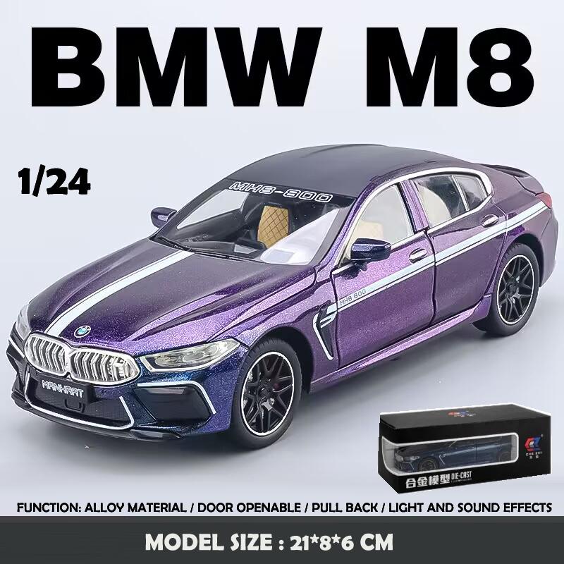 1:24 M8 Supercar Alloy Car Model Sound and Light Pull Back Die Cast Children's Toy Collectibles Birthday Gift