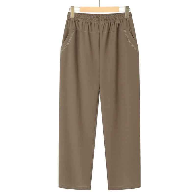 Baolianduo Mid-Aged Women s Summer Elastic Waist Crop Pants XL