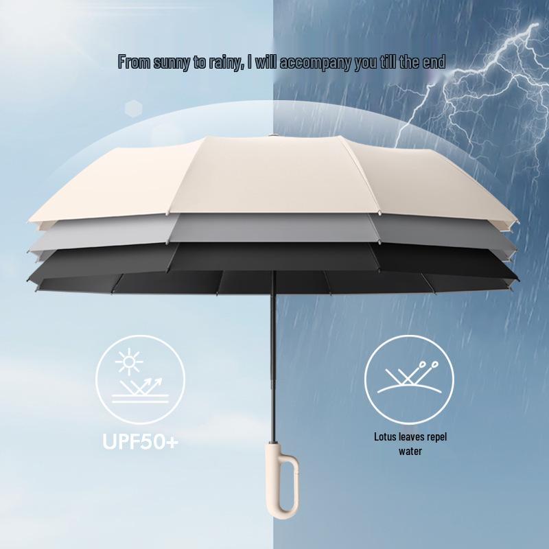 Automatic Windproof Folding Umbrella with Sun Protection, Reverse Design for All Weather, Black
