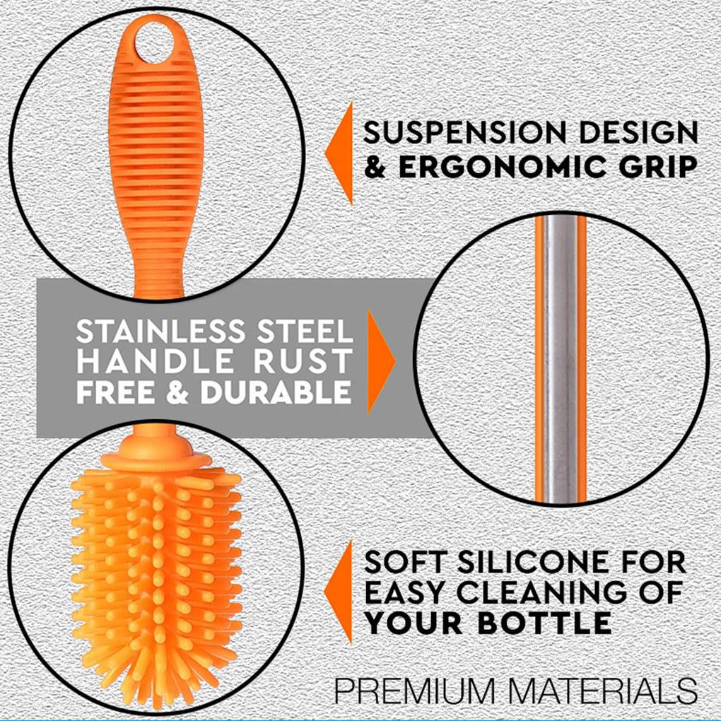 Silicone Bottle Brush Long Handle Water Bottle Cleaning Brush Vase Glassware Cup Brush Cleaner