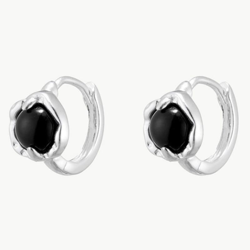 MERCURY [silver 925] Tiny Black Ball Hoop Earring