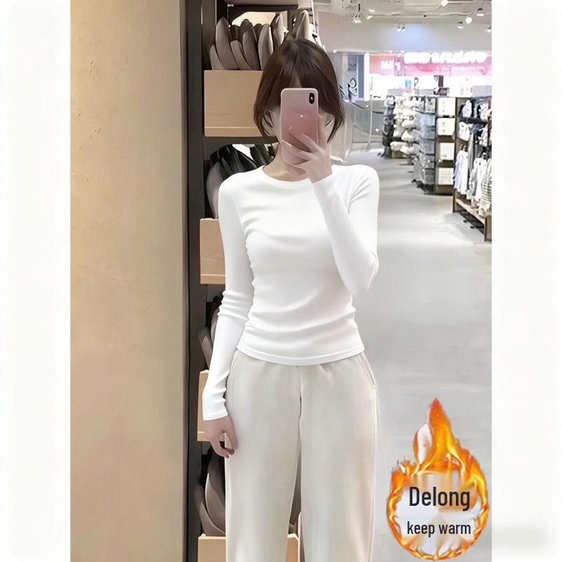

Double-Sided Autumn Winter Plus Size Round Neck Loose Fit Long Sleeve Tummy-Covering Top L (100-115 jin)