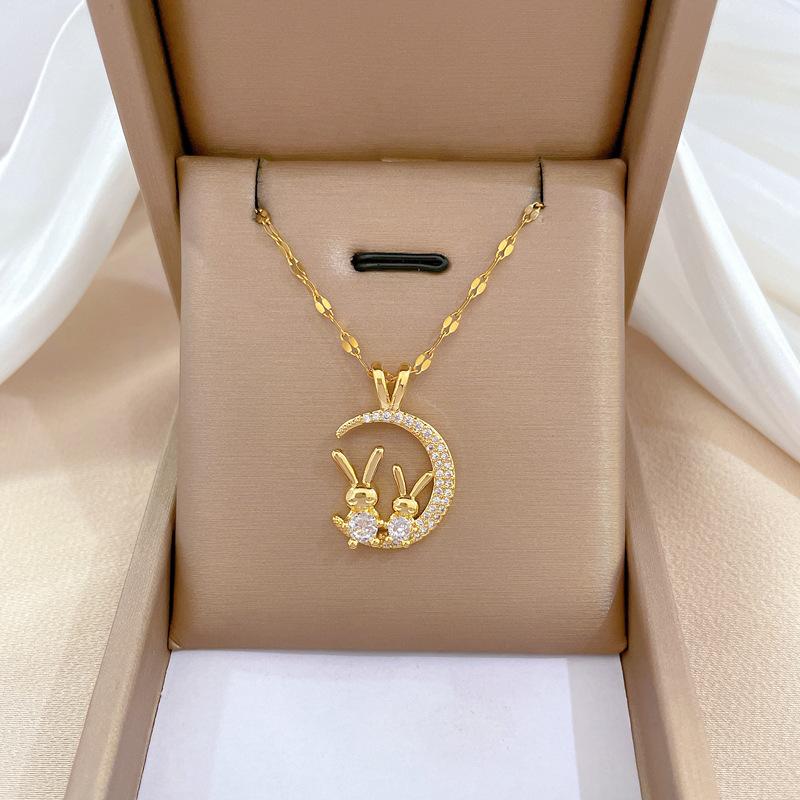Guochao Micro-Inlaid Moon Rabbit Accessories Live Broadcast Court Style Full Of Diamonds Inlaid Luxury Necklaces