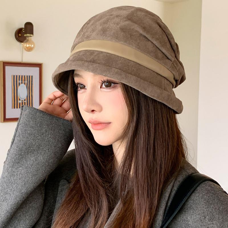 Korean Style Vintage Pleated Wide Brim Fisherman Hat For Women Autumn Fashionable Versatile