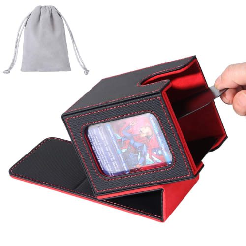 AFIING MTG Deck Box for Commander Display, Holds 100 Double-Sleeved Cards, Magic Commander TCG Card Storage Box with 2 Dividers, Drawstring Bag, and 1