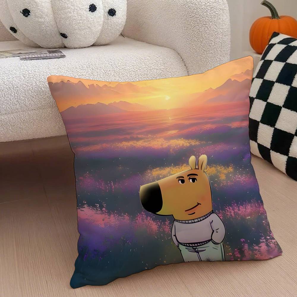 C-Chill Guy Pillow Case Anti-Dustmite Pillowcase Invisible Zipper Silky Short Plush Sofa Cushion Cover