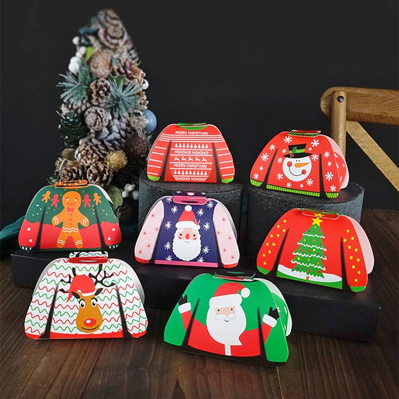 12Pcs 2024 Merry Christmas Cartoon Sweater Christmas Candy Box Kids Chocolate Gift Packaging Box Decor  Year Party Supplies