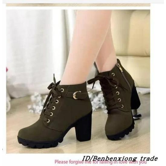 New Spring Winter Women Pumps Boots High Quality Lace-up European Ladies Shoes PU High Heels Boots Fast Delivery