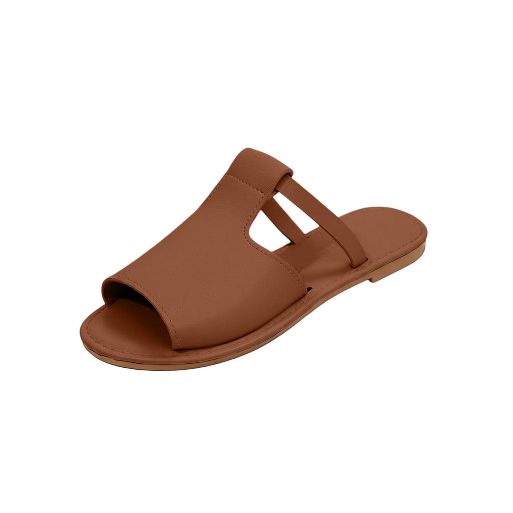 Women's Cut Out Slide Sandals Open Toe Summer Flat Sandals Outdoor Shoes