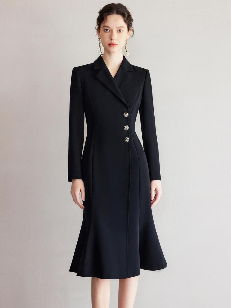 2025 Spring Hepburn Style Women's Black Fishtail Suit Dress: Elegant and Professional